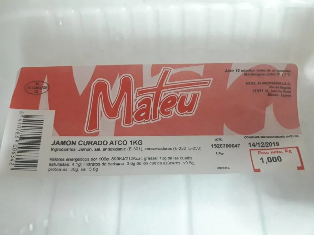 Jamón Curado ATCO 1Kg