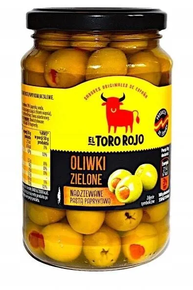 Oliwki zielone nadziewane pastą paprykową