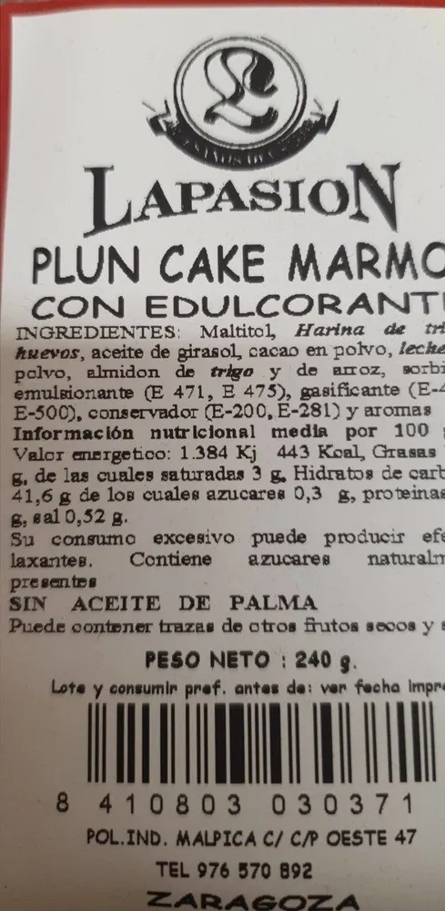 Lapasion plun cake mármol