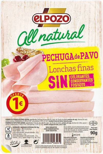 All natural pechuga de pavo lonchas finas