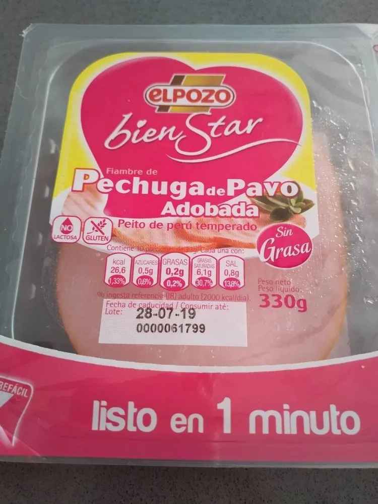 Pechuga de pavo adobada sin gluten y sin lactosa bipack
