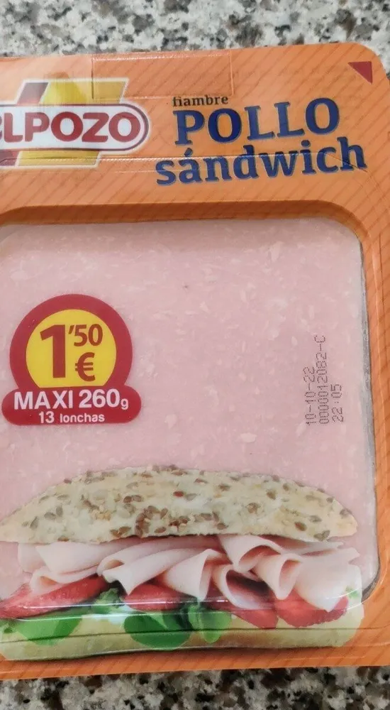 Fiambre pollo sándwich