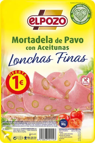 Mortadela de pavo con aceitunas lonchas