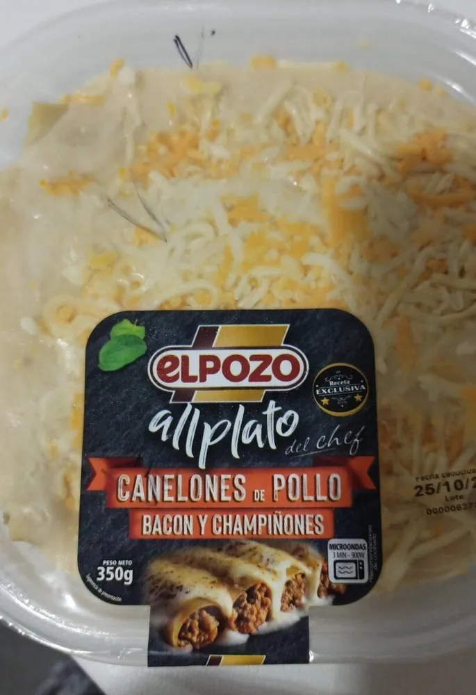 Canelones de pollo bacon y champiñones