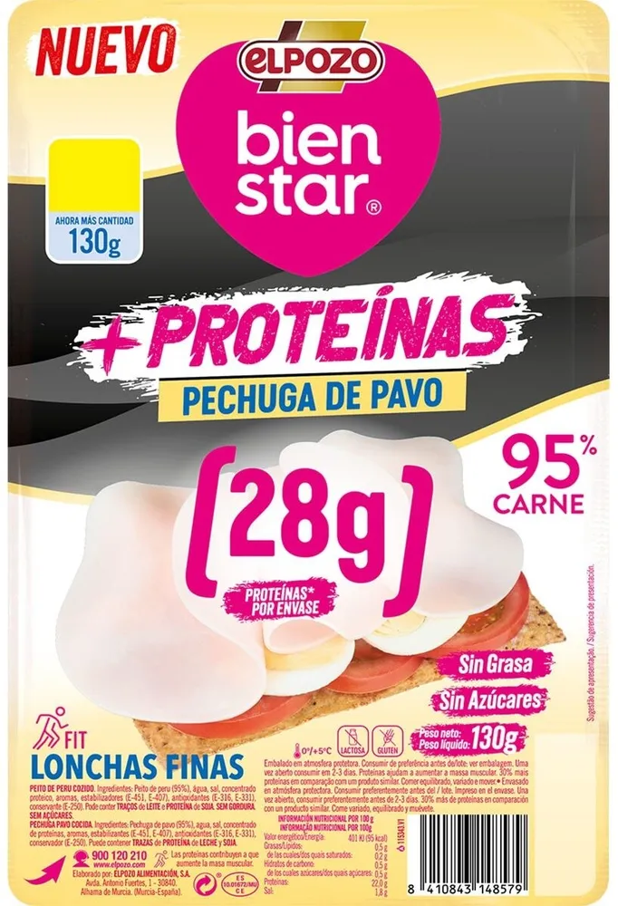 Pechuga de pavo + proteínas, lonchas finas