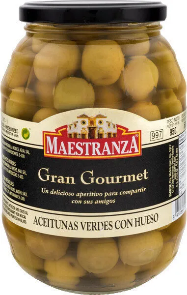 Aceitunas verdes manzanilla con hueso gran gourmet barril