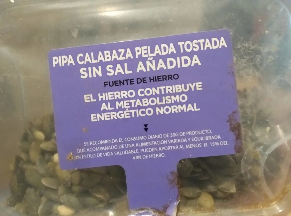 Pipa calabaza pelada tostada sin sal añadida