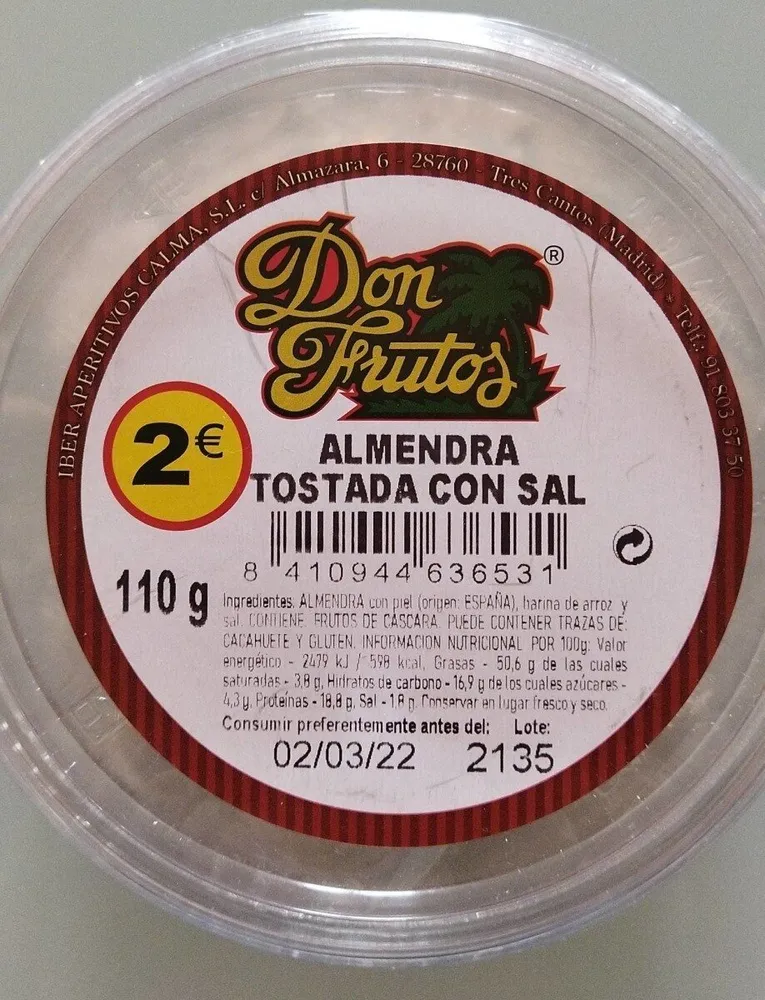 Almendra tostada con sal