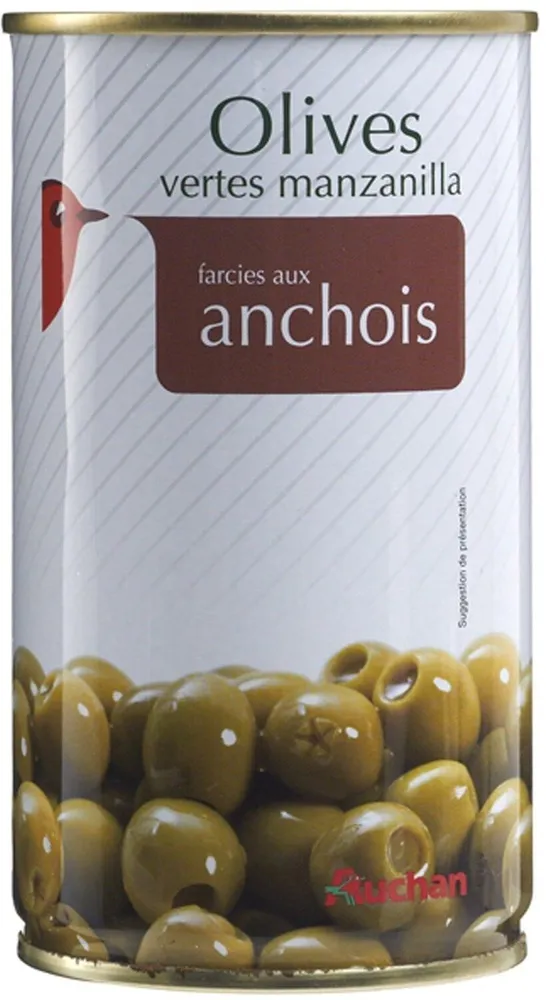Auchan olives manzanilla vertes farcies anchois boite 150g