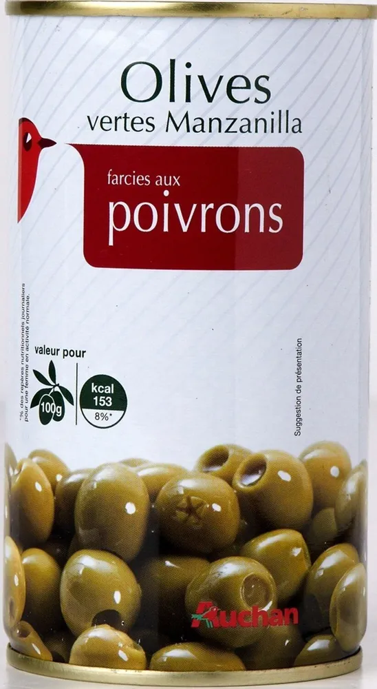 Auchan olives manzanilla vertes farcies poivrons boite 150g