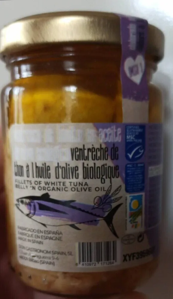 Ventreche de thon à l'huile d'olive biologique