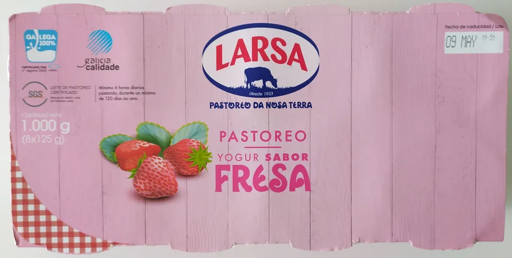 Pastoreo. Yogur sabor fresa