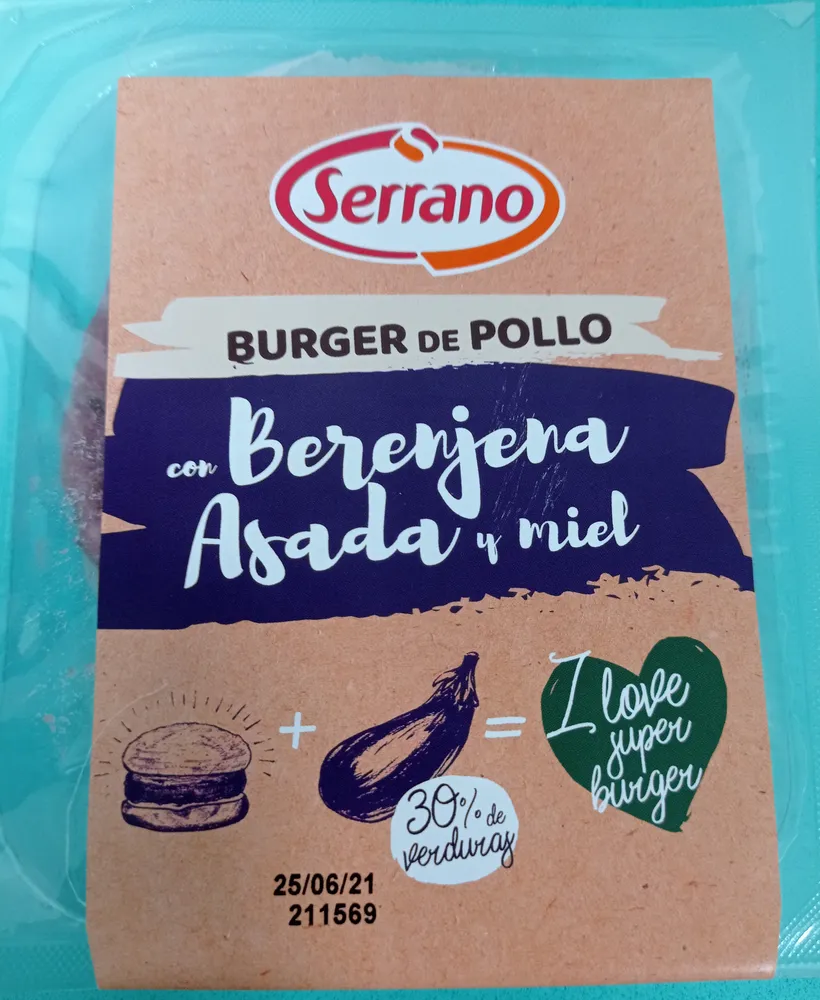 Burger de pollo con berenjena asada y miel