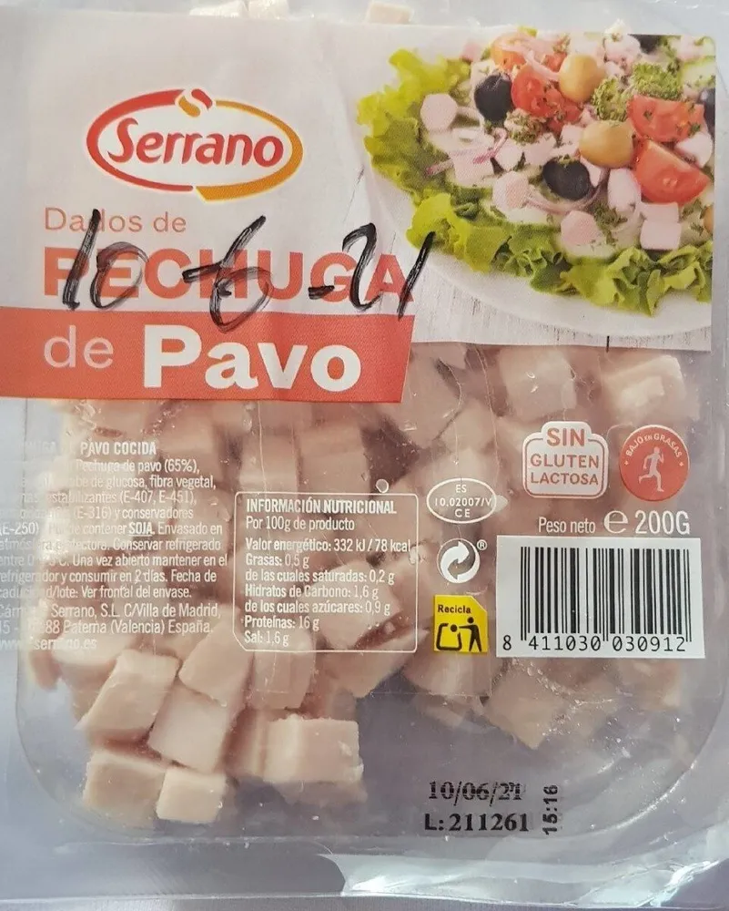 Dados de pechuga de pavo