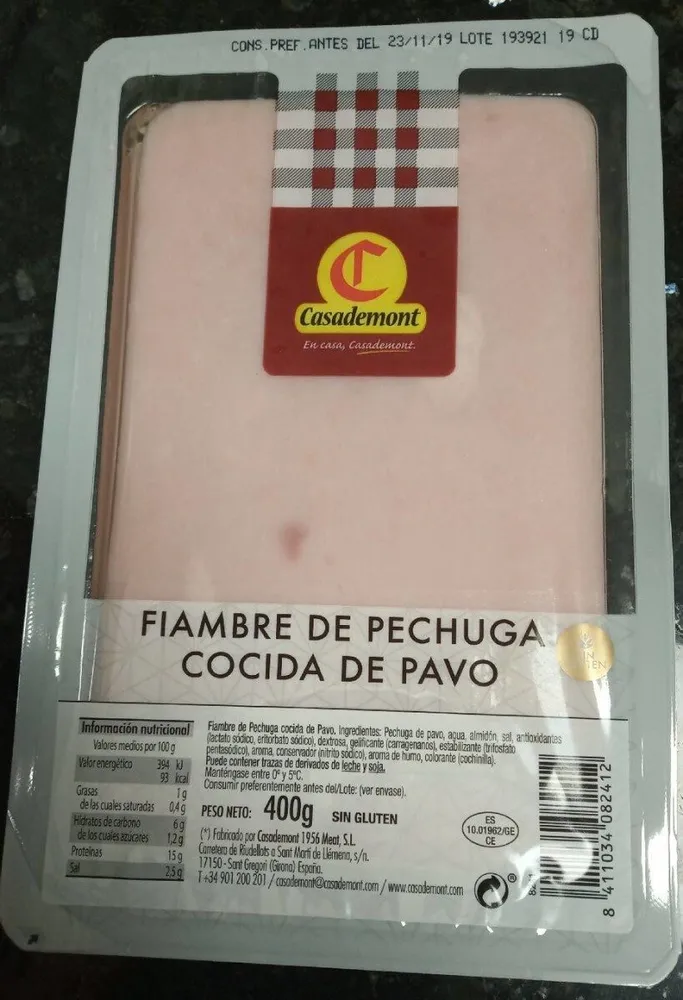 Fiambre de pechuga cocida de pavo