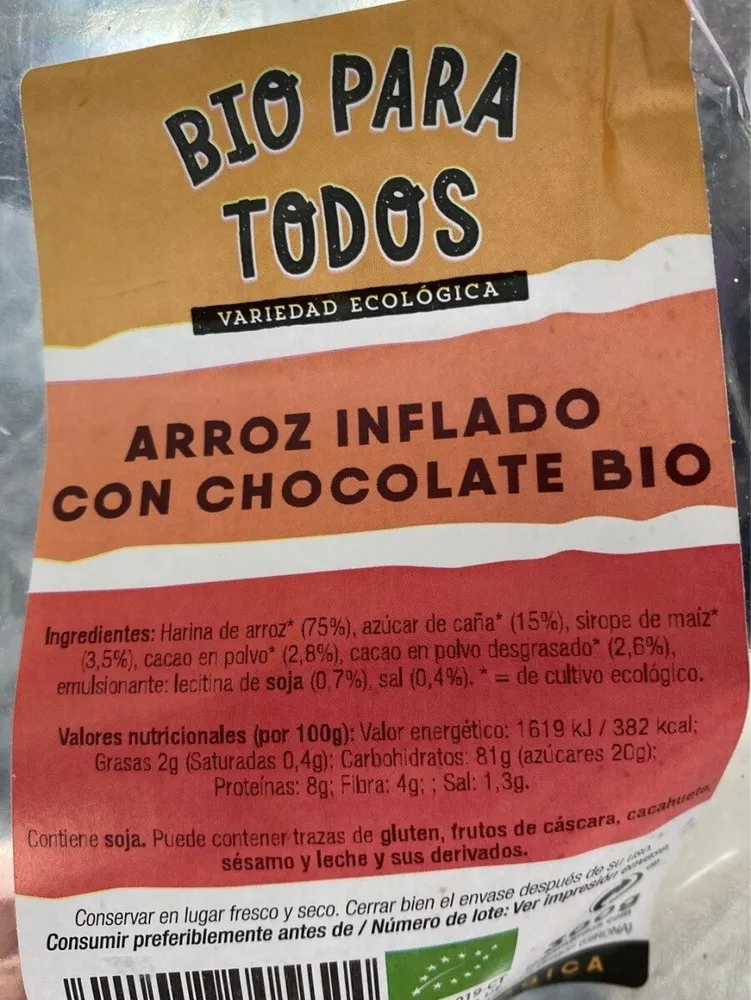 Arroz inflado con chocolate bio