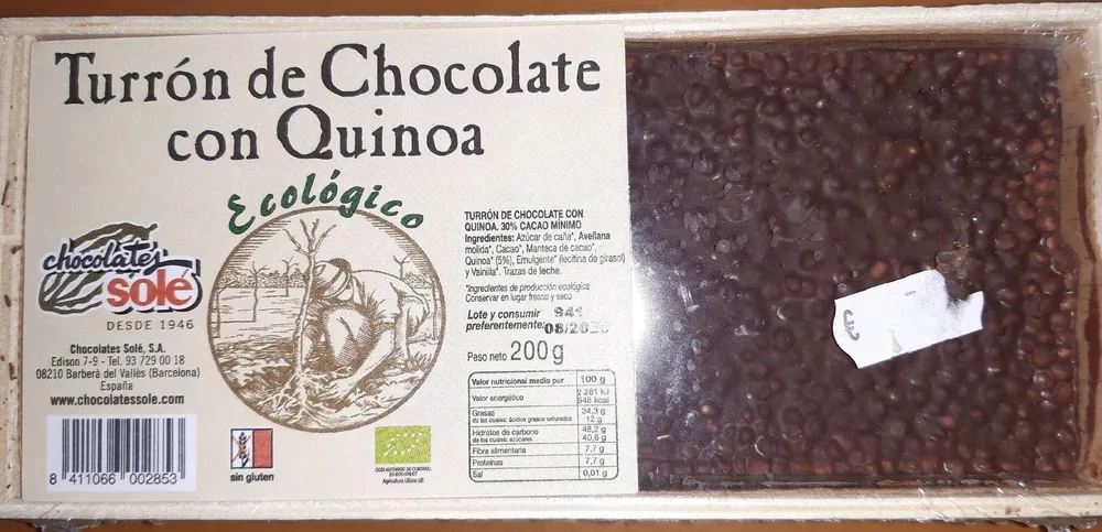Turrón de chocolate con quinoa ecológico
