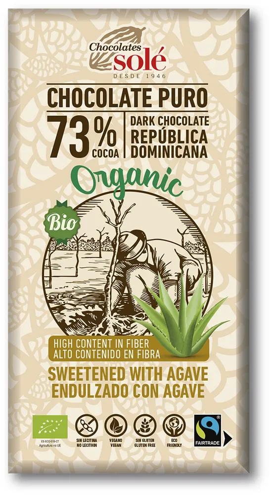 Chocolate negro 73% República Dominicana Endulzado con Agave Ecológico