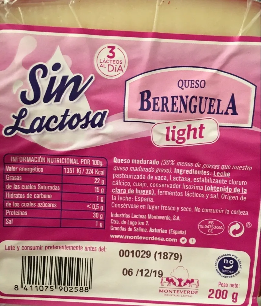 Queso sin lactosa light