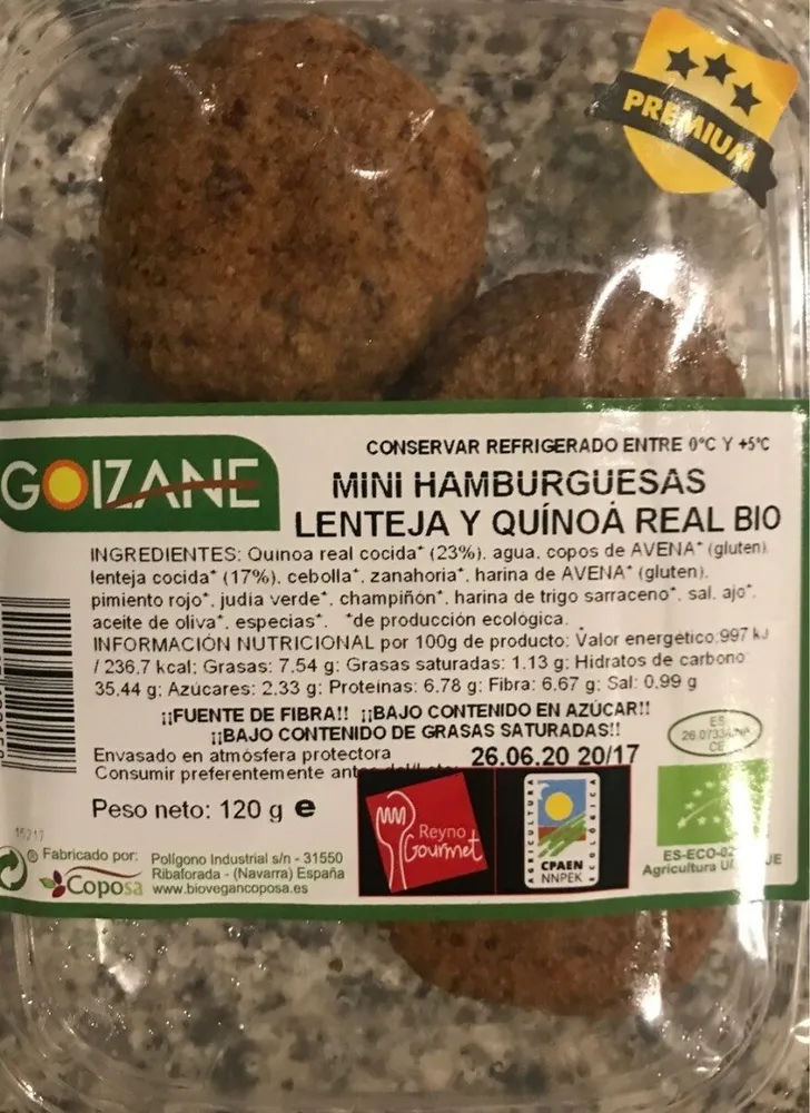 Mini hamburguesas lenteja y quinoa real bio
