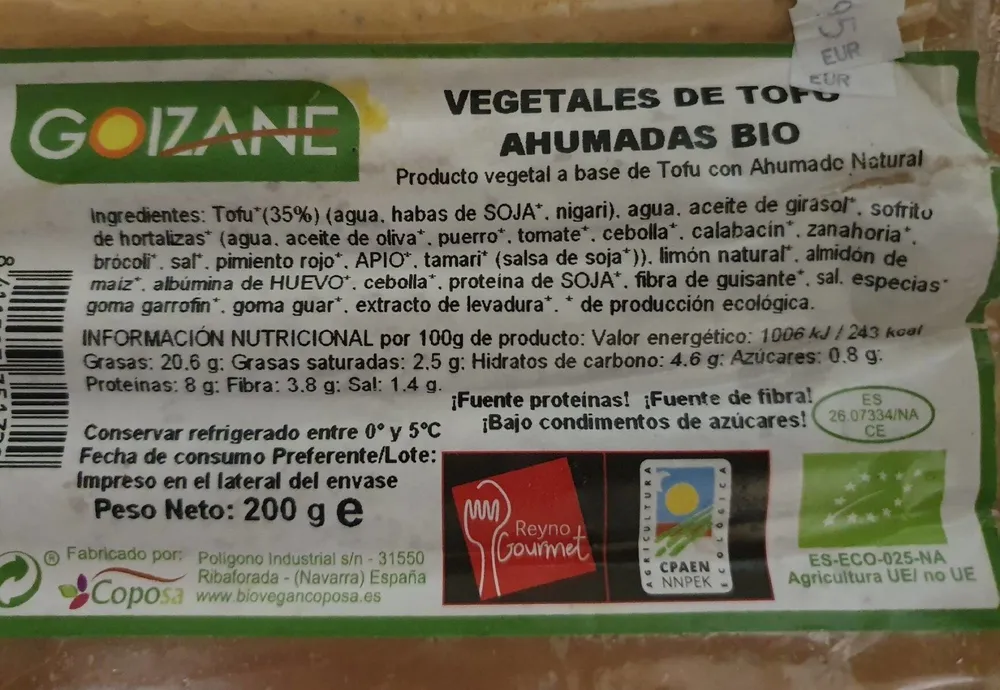 Vegetales de tofu ahumadas bio