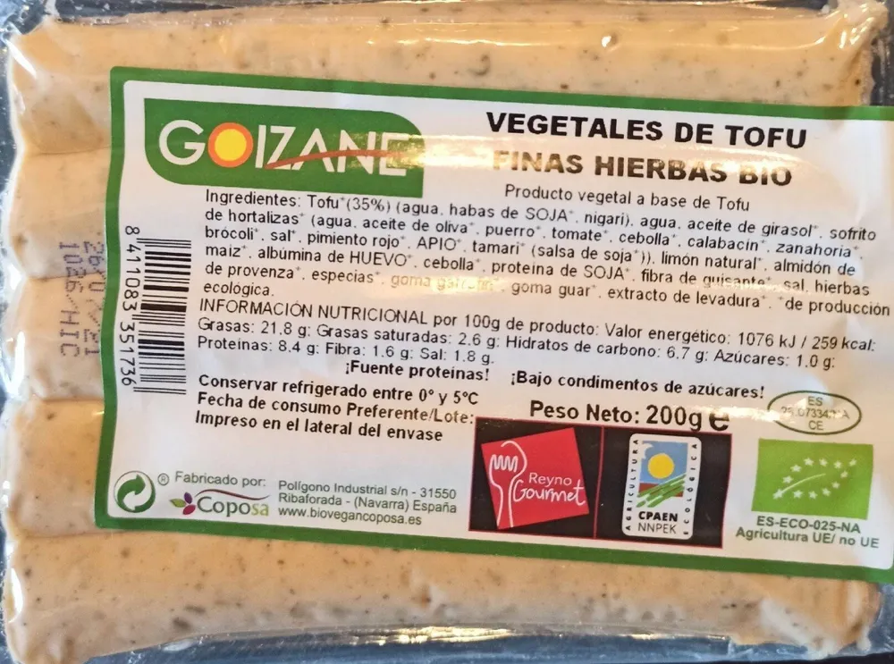 Vegetales tofu finas hierbas bio
