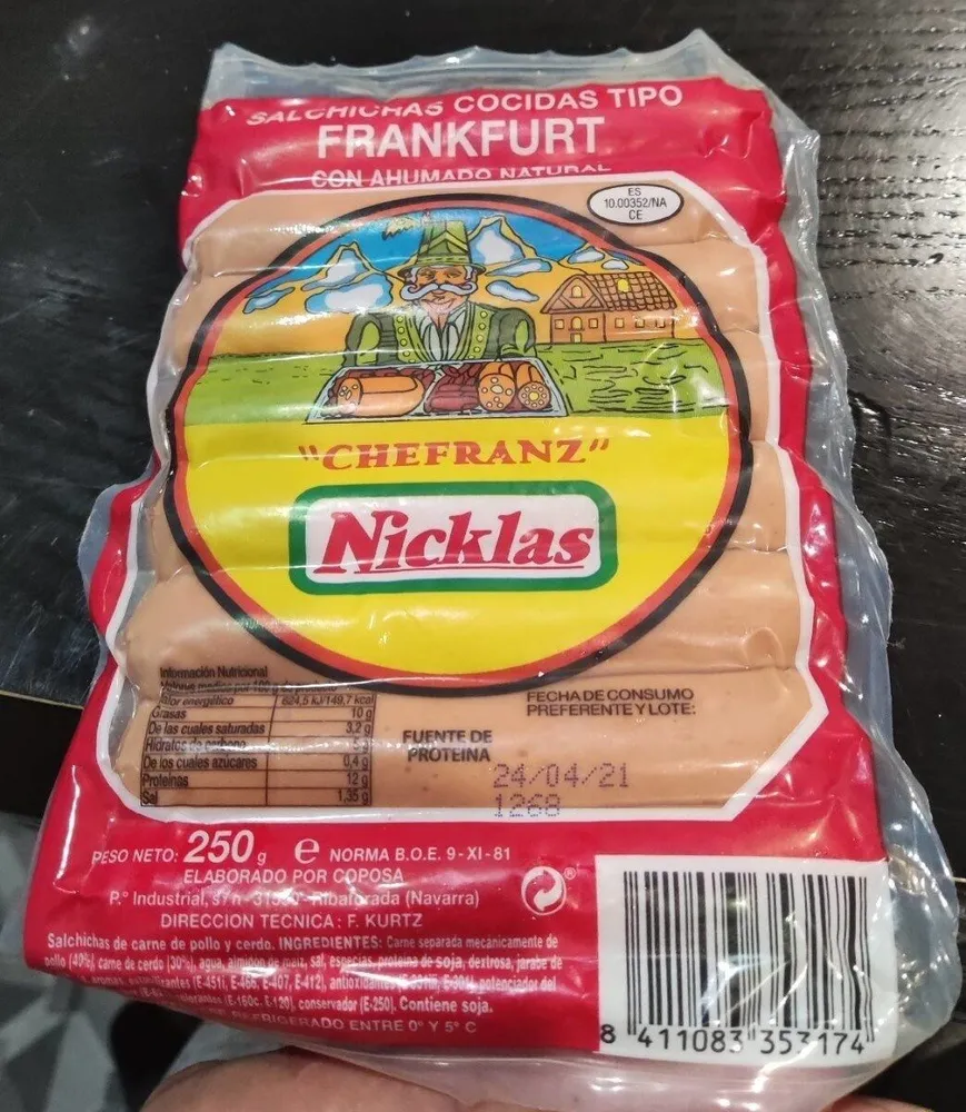 Salchichas cocidas tipo Frankfurt
