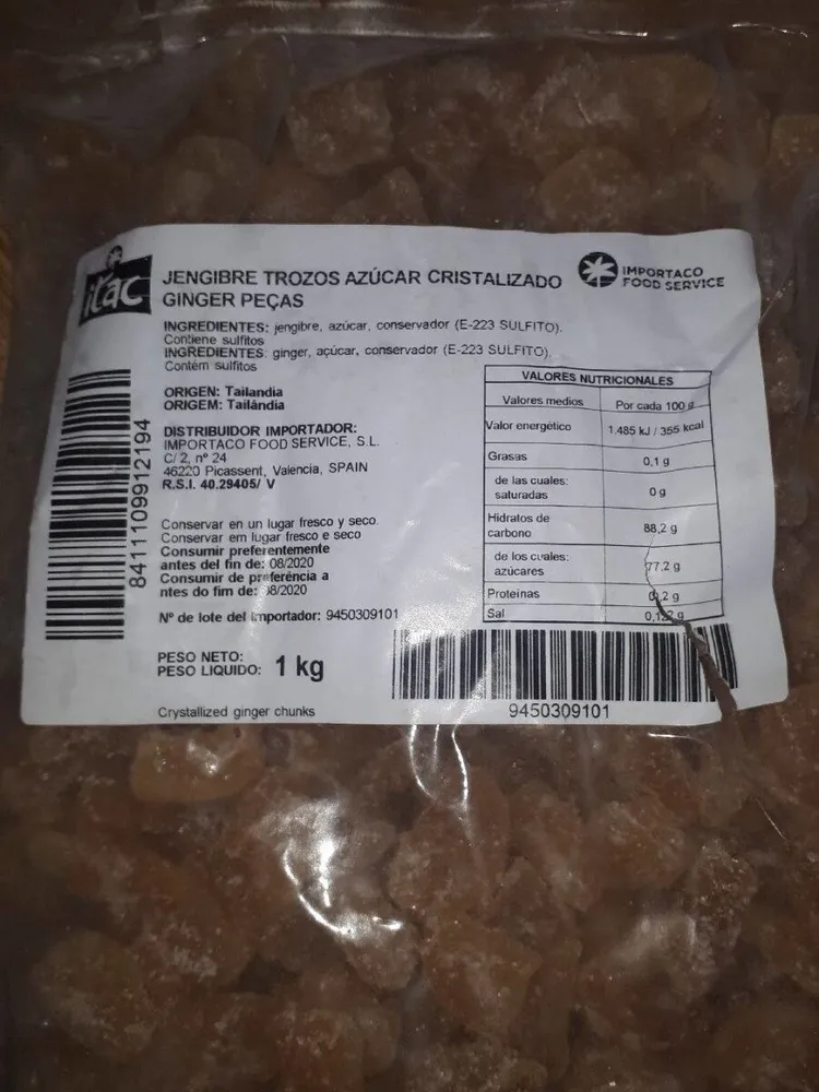 Jengibre trozos azúcar cristalizado