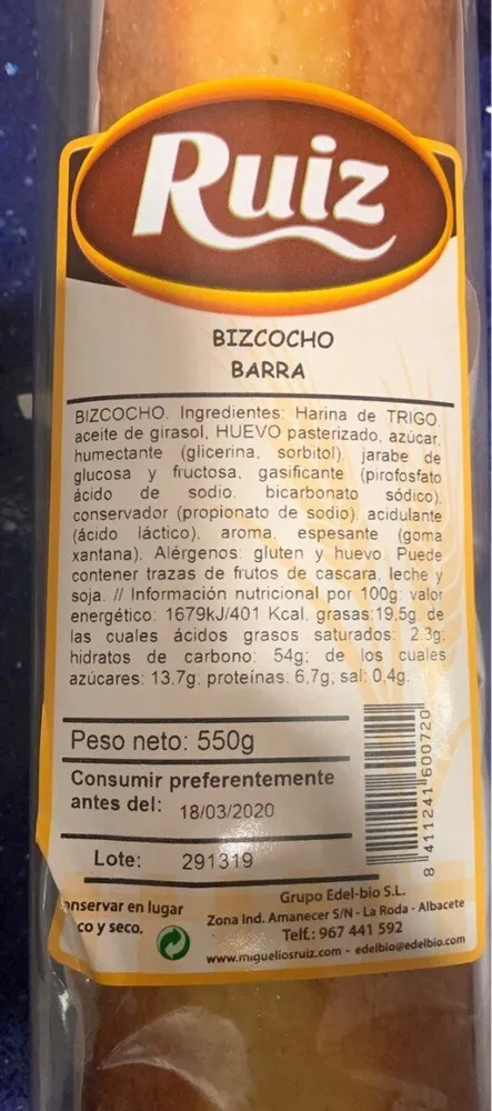 Bizcocho barra