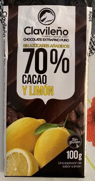 Chocolate extrafino negro 70% con limón sin azúcares