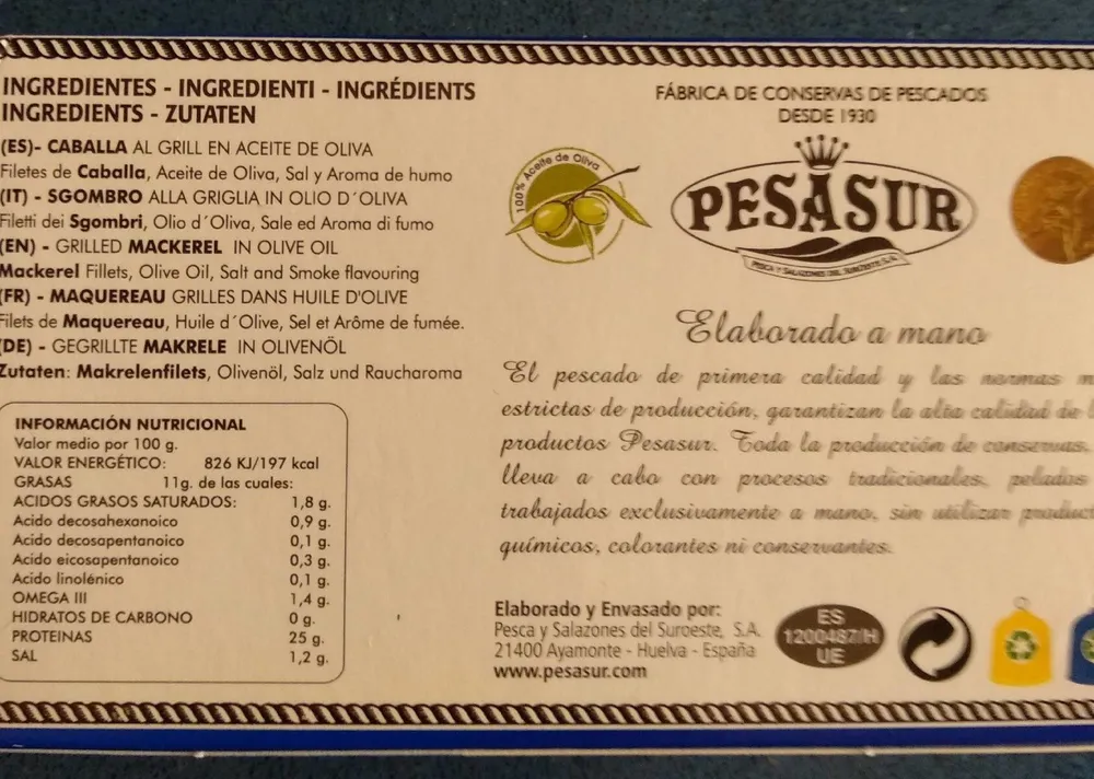PESASUR Filetes de caballa al grill