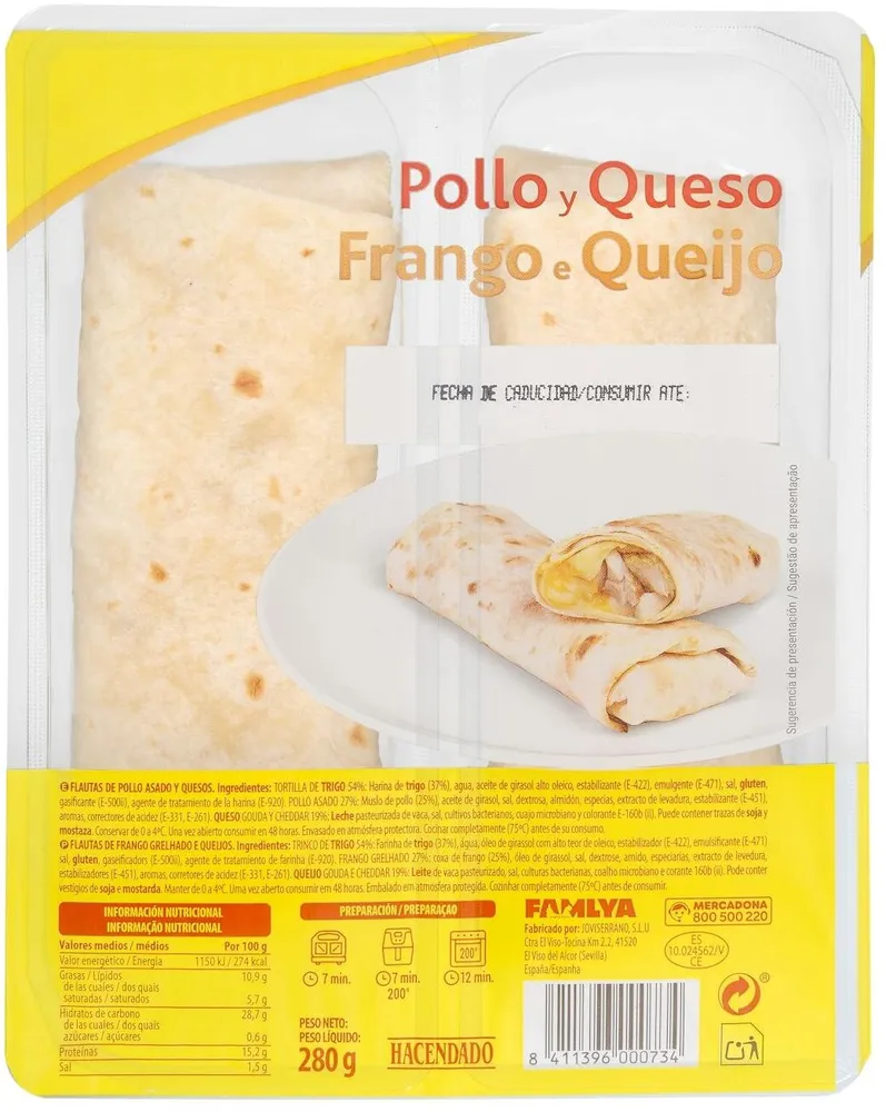 Flautas de pollo y queso