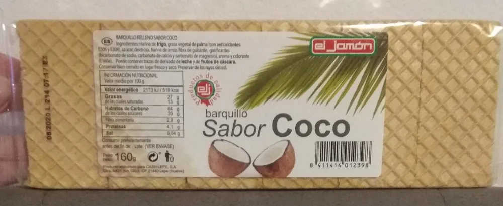 Barquillo sabor coco