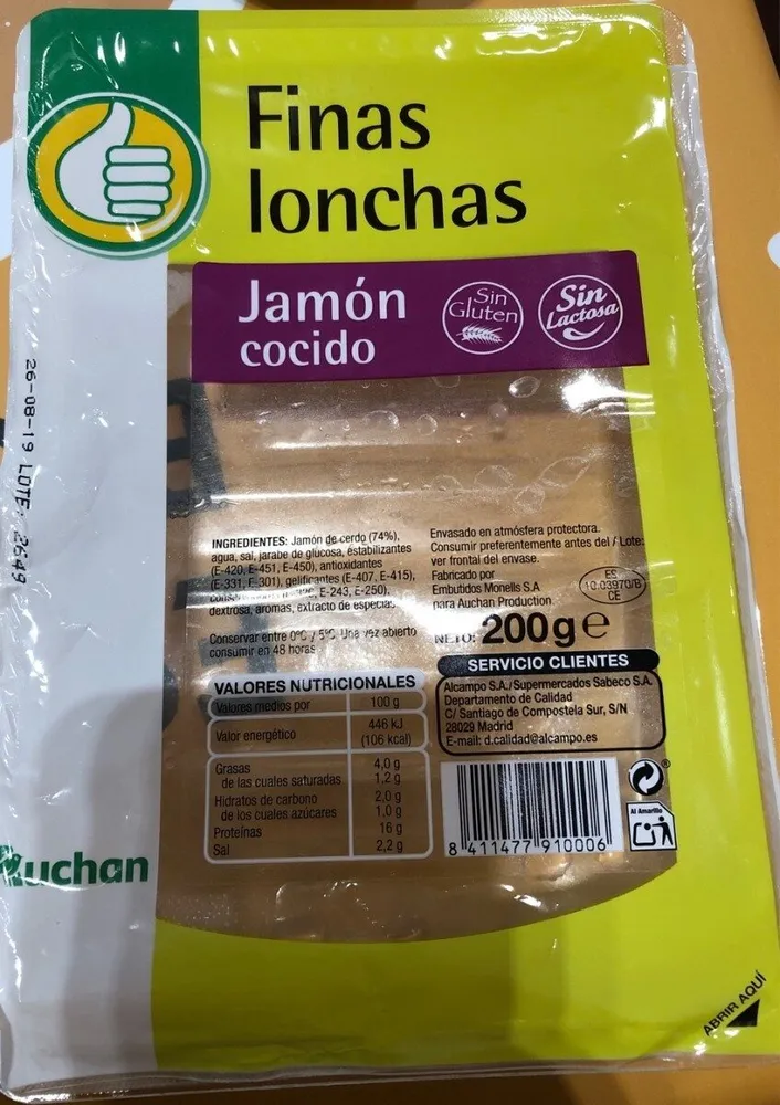 Jamón cocido finas lonchas