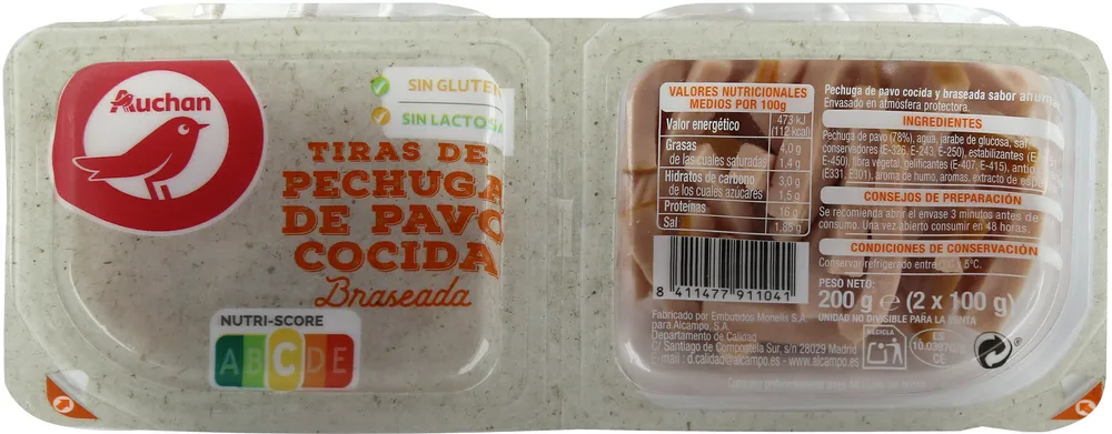 Tiras de pechuga de pavo cocida braseada
