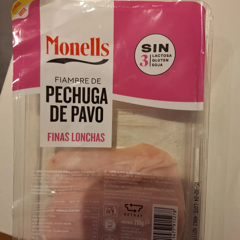 Fiambre de Pechuga de pavo finas lonchas