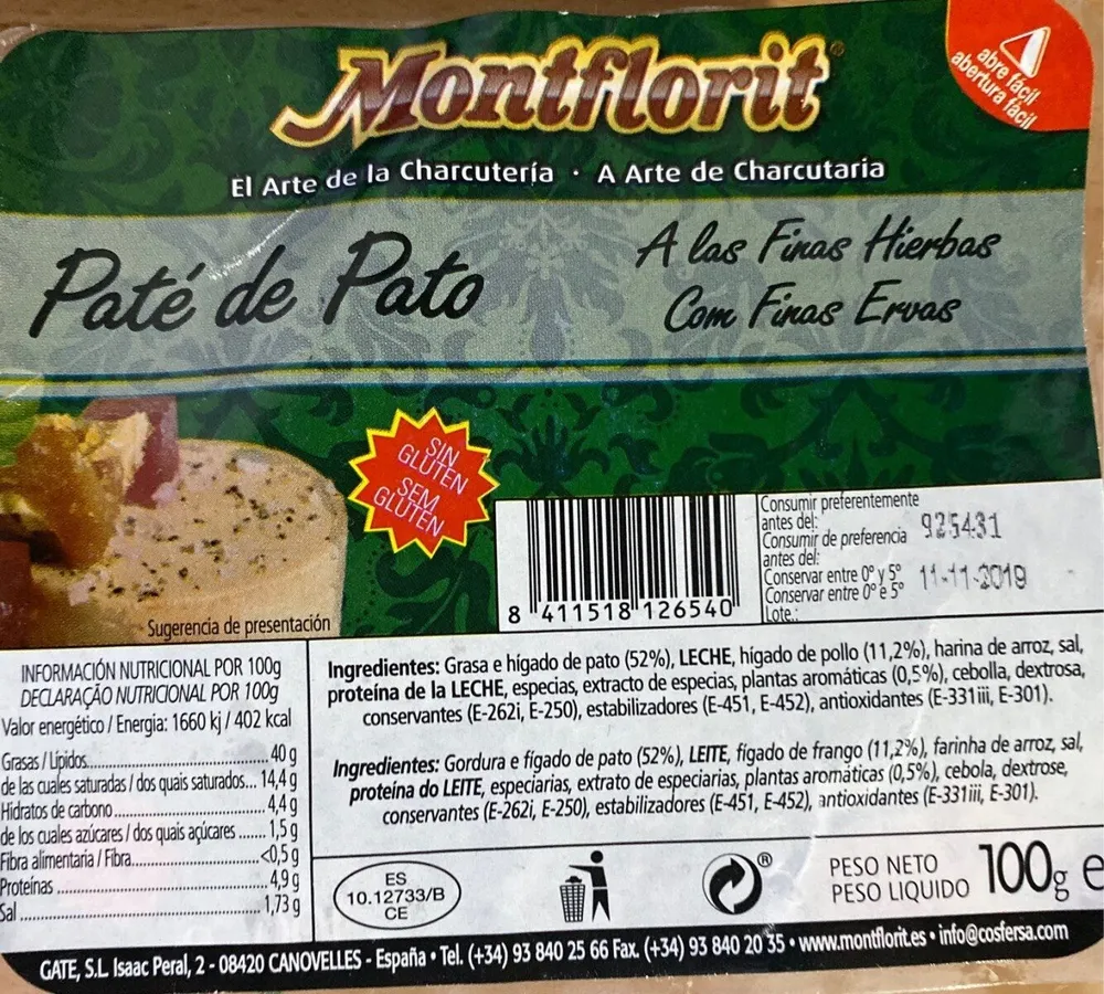 Paté de pato a las finas hierbas