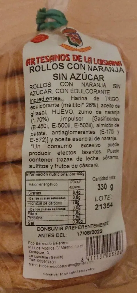 Rollos con naranja sin azúcar