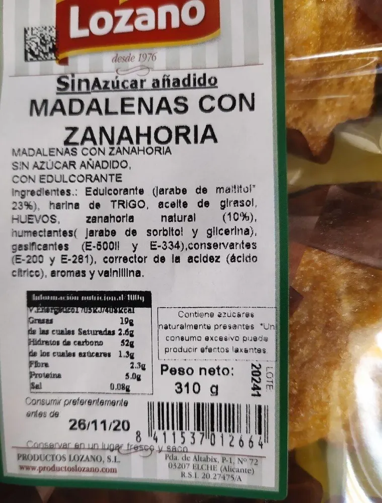 Magdalenas con zanahoria sin azúcar