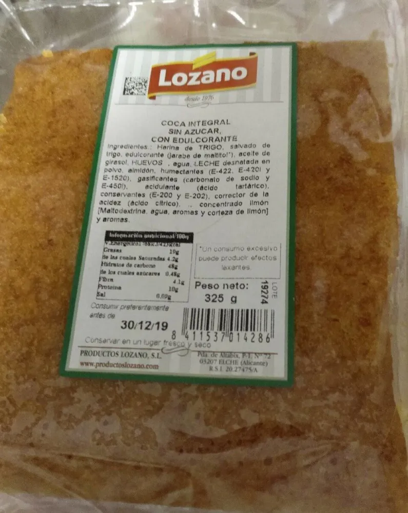 Coca integral sin azúcar