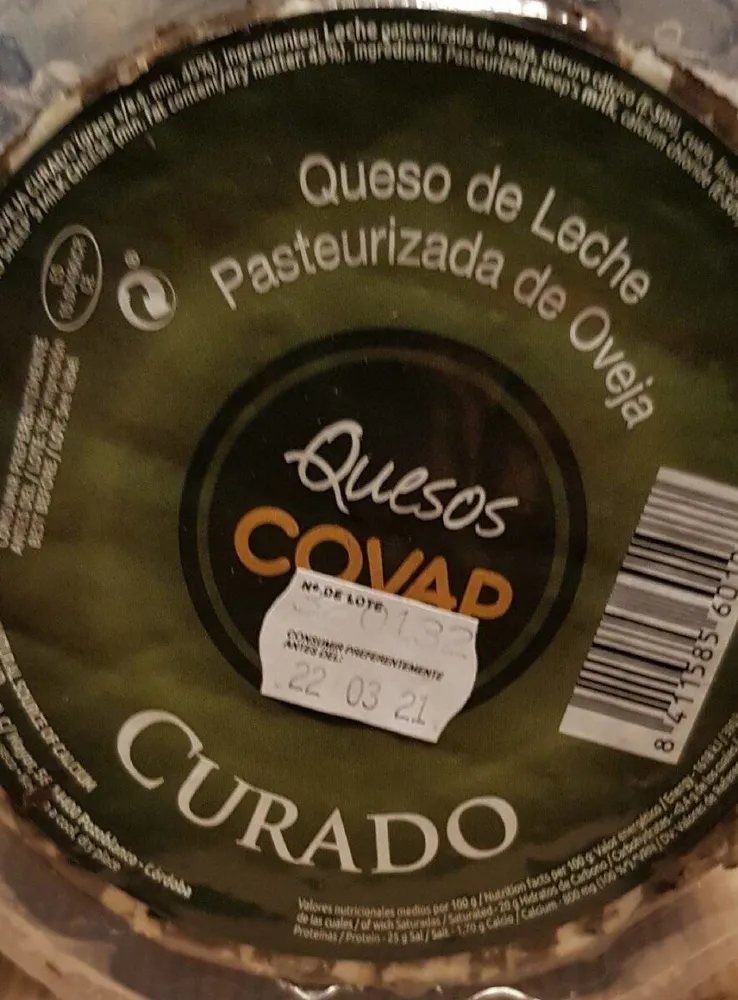Queso de leche pasteurizada de oveja