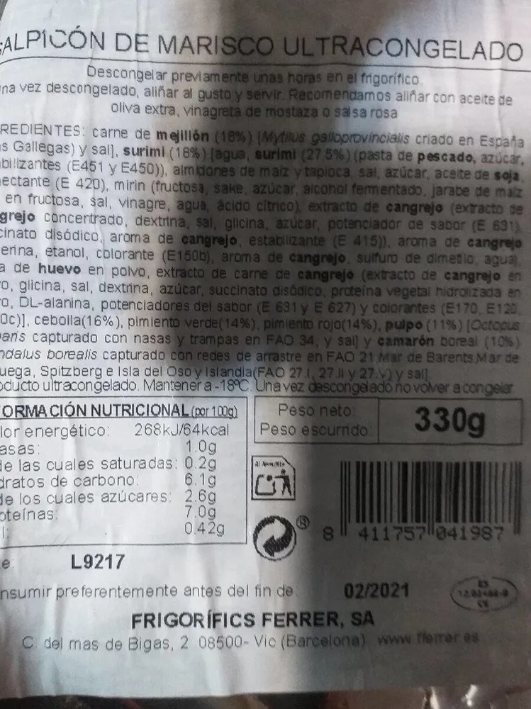 Salpicón de marisco ultracongelado