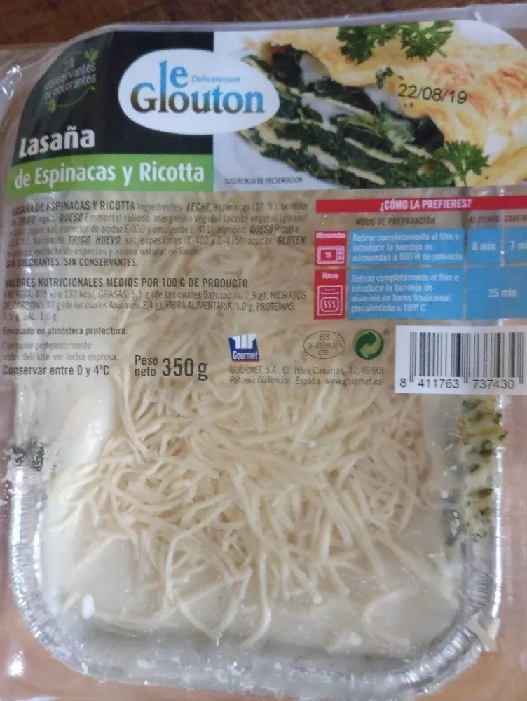 Lasaña de espinacas y ricotta