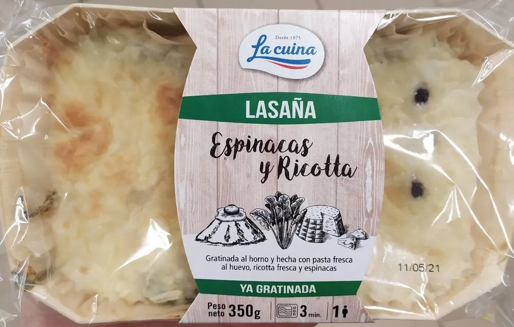 Lasaña espinaca y ricotta