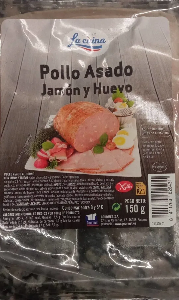 Pollo asado jamón y huevo