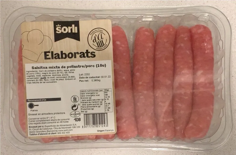 Salsitxa mixta de pollastre/porc