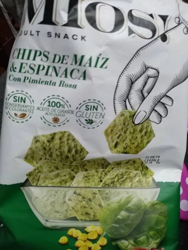 Mios! chips de maíz & espinaca con pimienta rosa
