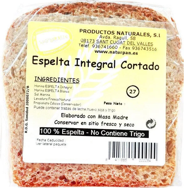 Pan de espelta integral cortado