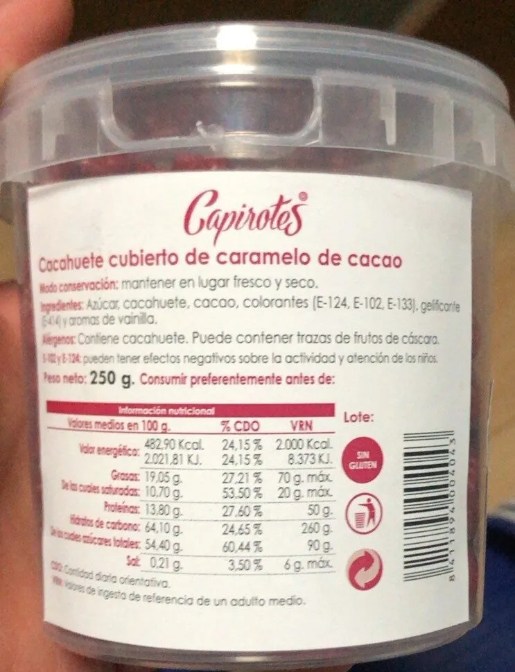 Cacahuete cubierto de caramelo de cacao