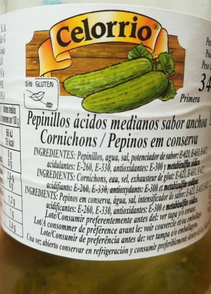 Pepinillos ácidos medianos sabor anchoa